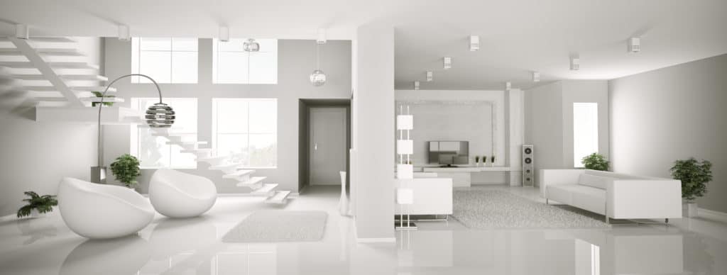 arredare una casa total white in stile minimal con poltrone scultoree e arredi dalle forme lineari