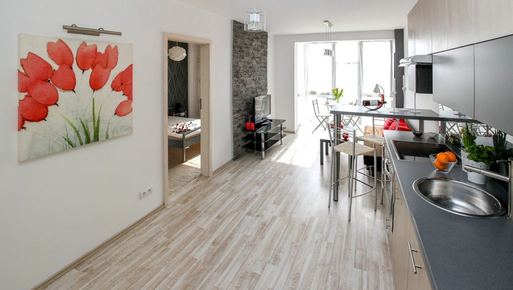 Pannelli di legno economici per cucina lineare grigia