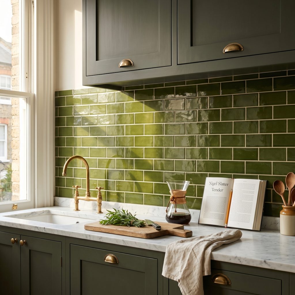 Palette e ambientazione con parete in verde pino per arredare casa con stile