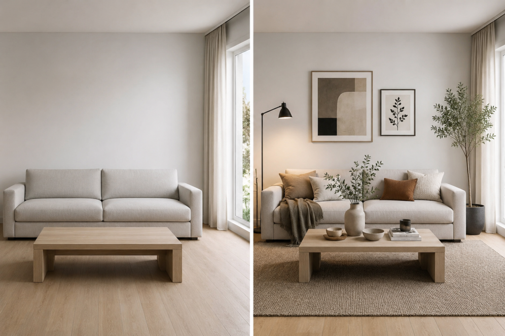 come scegliere i complementi d'arredo differenza con e senza in soggiorno
