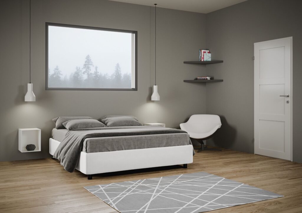 soluzioni per camere da letto piccole: letto contenitore senza testata, bianco
