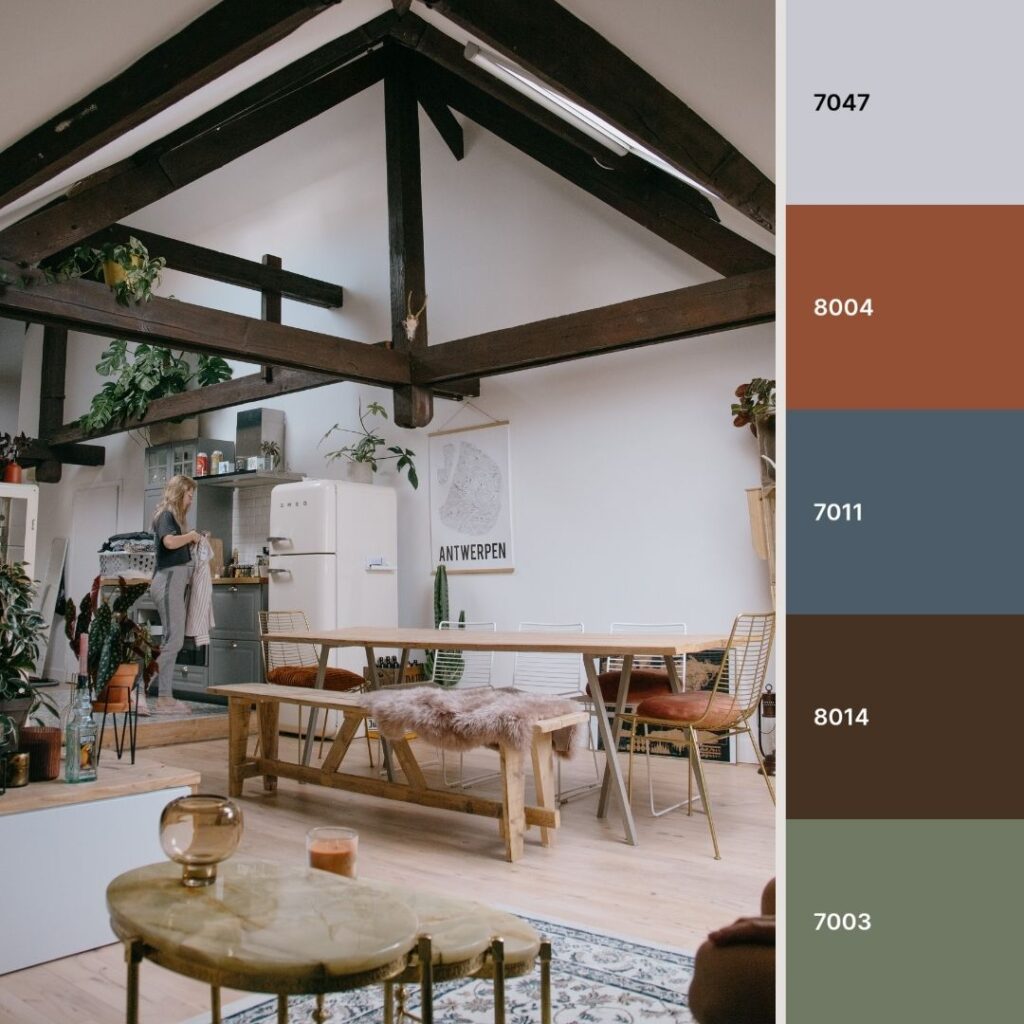 soggiorno open space stile industriale con dettagli vintage