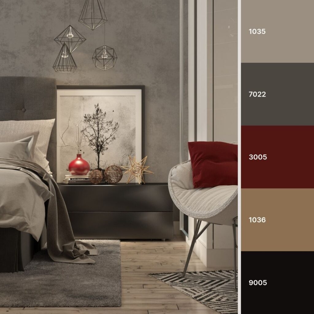 Abbinamenti colori pareti camera da letto in grigio e rosso