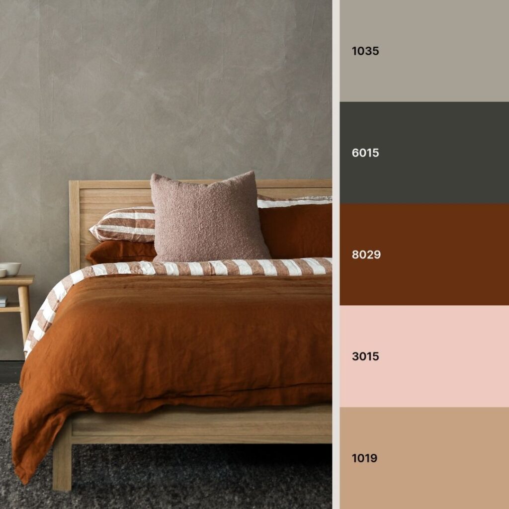 Abbinamenti colori pareti camera da letto schema stile rustico