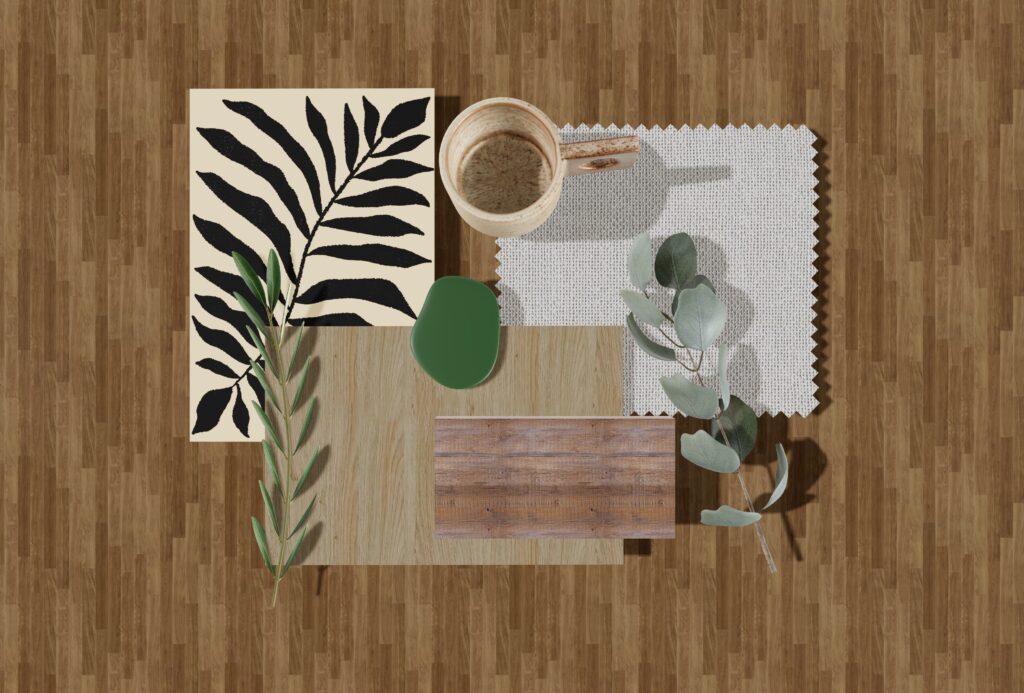 material board con legno di rovere, eucalipto e lino